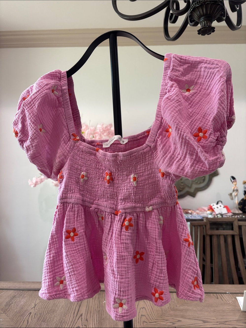 Altar'd State Pink Puff-Sleeve Floral Dress